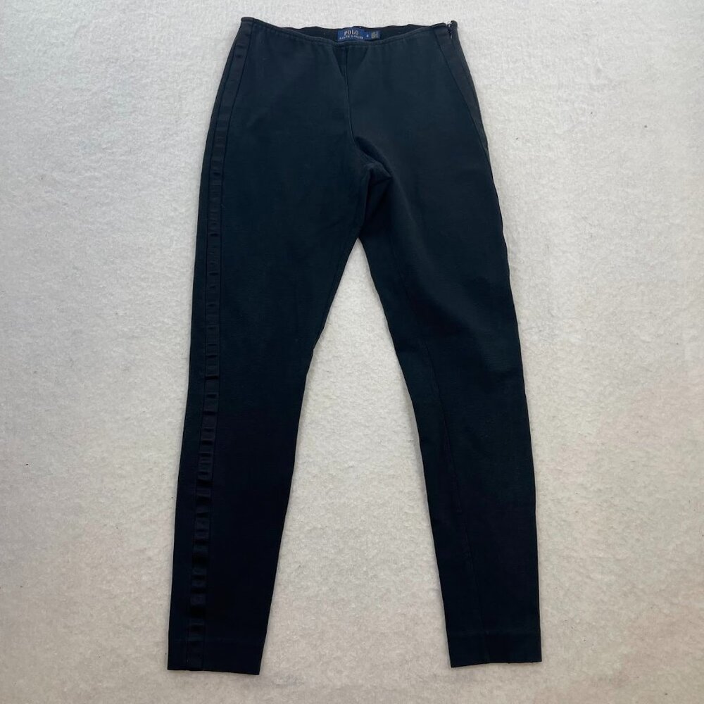 Polo Ralph Lauren Women's Black Tuxedo Stripe Leggings Side Zip Pants Size 6